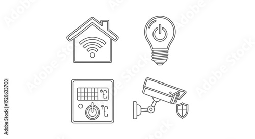 Smart home technology icons set security control and connectivity concepts