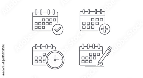Calendar icons set schedule time management appointments and planning