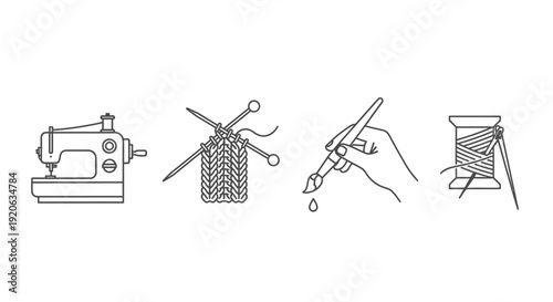 Crafting and creative hobbies vector illustration set of sewing knitting and painting
