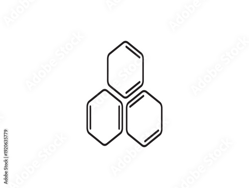 A molecular structure diagram of a chemical compound with three hexagonal rings