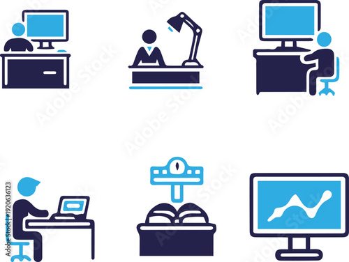Set of Office and Workspace Icons for Business Productivity and Education
