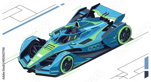 Blue Racing Car Vector Illustration Design.