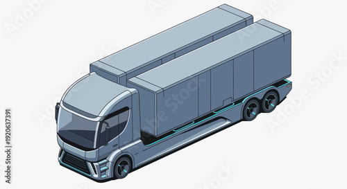 Gray Semi Truck Illustration Isolated White.