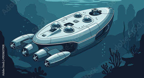 Underwater Submarine with Propellers and Domes.