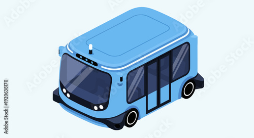 Blue Autonomous Electric Minibus Vehicle Illustration.