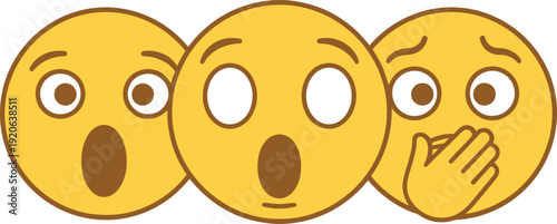 Three yellow emojis with shocked and surprised expressions