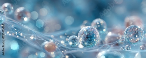 Wallpaper Mural Blue background with water bubbles and light particles, an abstract science concept for imagery Torontodigital.ca