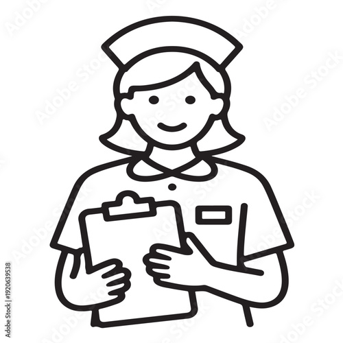 Friendly nurse character holding clipboard with blank medical document showing care and compassion for patients in healthcare setting