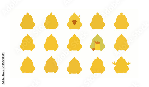 Cute duckling emoji characters with different expressions flat vector set isolated on white