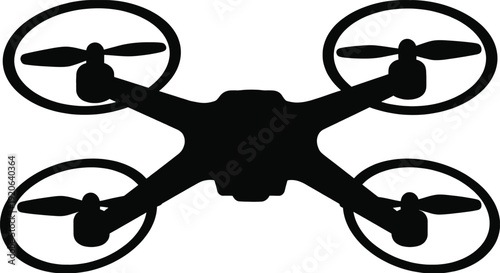 Quadcopter Drone Silhouette Symmetrical Propeller Arms Solid Black Flying Tech