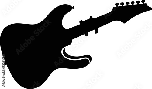 Electric Guitar Full Body Silhouette Detailed Headstock Body Curves Solid Black