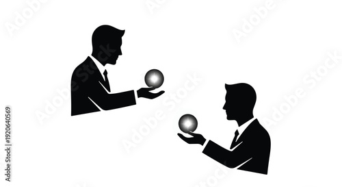 silhouette of two businessmen holding crystal balls