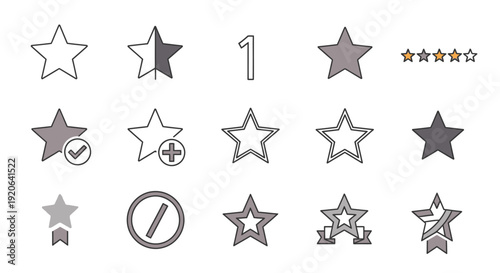 Collection of various star icons for rating, favorite, and status indicators in different styles.