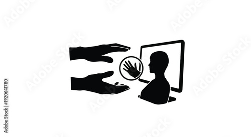 hands offering a brain to a person in front of a computer
