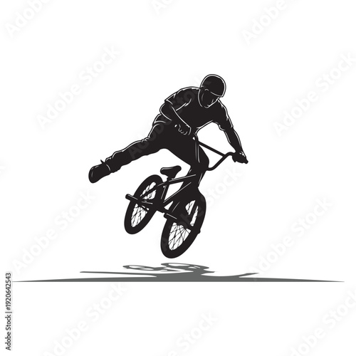 BMX rider performing mid-air extreme stunt silhouette vector