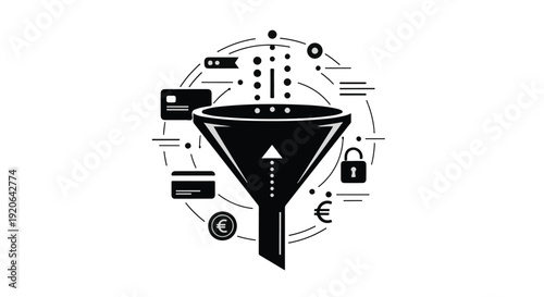 Business sales funnel marketing concept with financial symbols