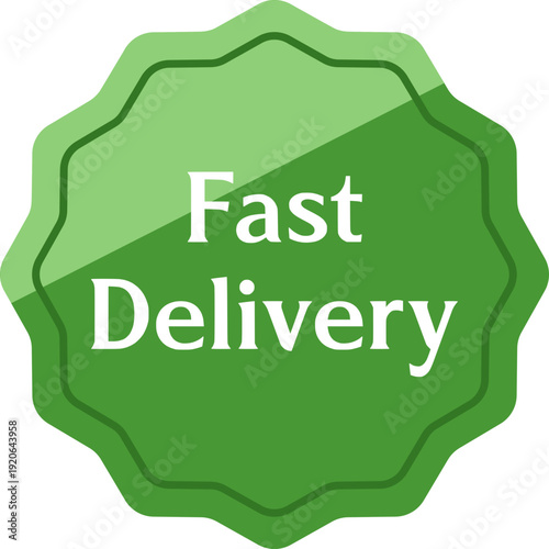 Vibrant green seal with 'Fast Delivery' text, perfect for indicating expedited shipping and efficient e-commerce services and logistics