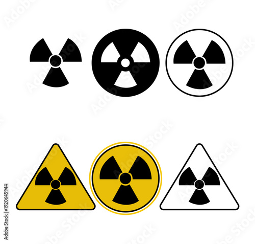 Collection of radiation hazard symbols including circular and triangular warning signs flat vector icons for safety and danger alerts isolated on white