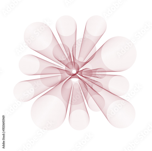 Abstract radial burst of translucent tubes a futuristic geometric pattern for science or technology backgrounds isolated on white