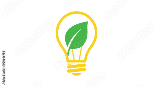 Flat vector icon of a green leaf inside a lightbulb representing eco-friendly energy and innovation.