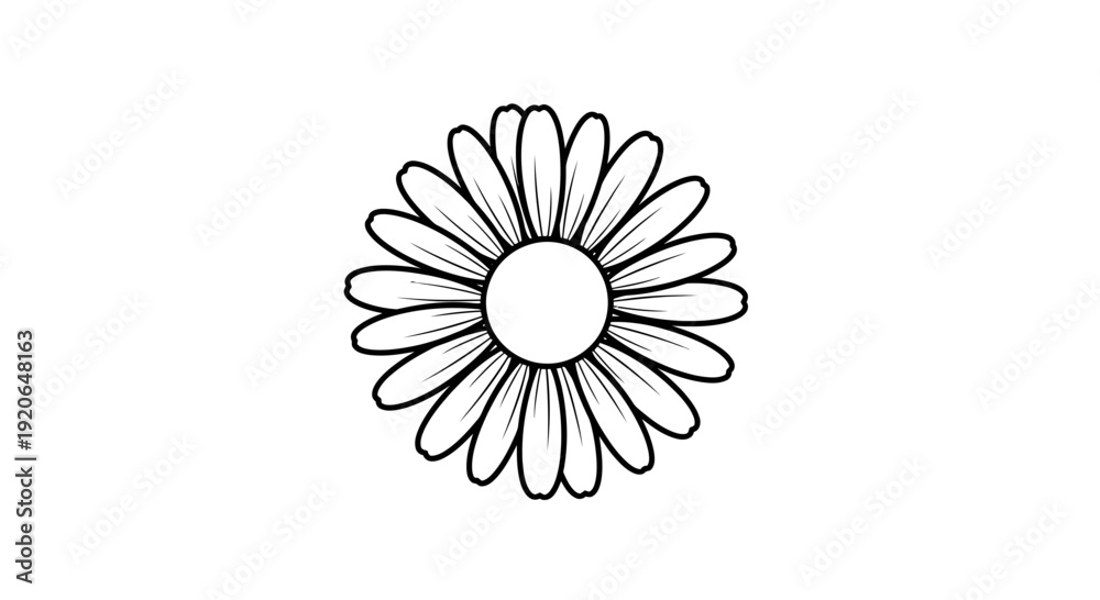 Fototapeta premium Simple black and white line drawing of a daisy flower.