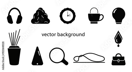 Collection of black icons representing various objects and concepts.