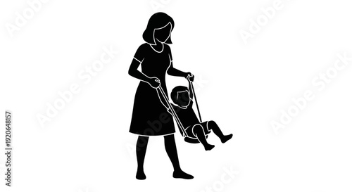 Mother holding baby in her arms and swinging gently.
