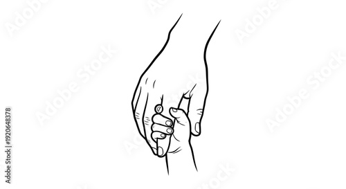 Simple black and white illustration of two hands holding each other.