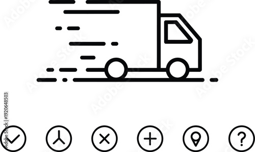 logistics and delivery truck icon set with shipping service symbols