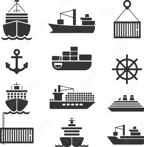 maritime shipping and logistics icon set for global cargo transportation