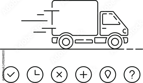delivery truck and logistics line art icon set
