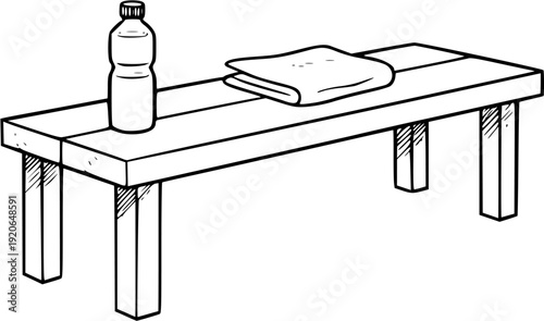 Gym Locker Room Bench with Towel and Water Bottle