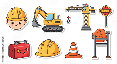 Construction Equipment and Safety Icons Set 1.