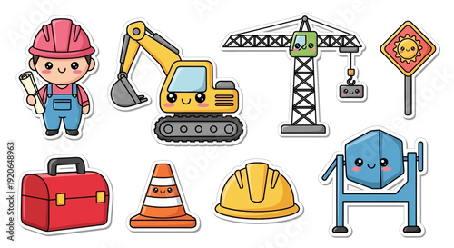 Construction Worker Equipment and Machinery Icons.