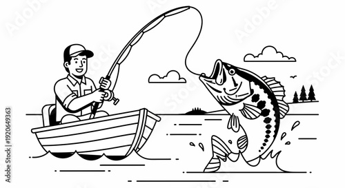 Man fishing from boat catches a jumping fish