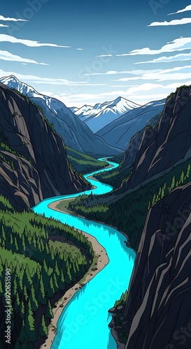 Wallpaper Mural Serene Mountain River Landscape with Snowcapped Peaks. Torontodigital.ca