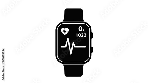 Vector illustration of smartwatch with heart rate and ecg display on screen on a transparent background