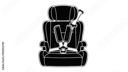 Vector illustration of booster car seat with 5 point harness system icon outline vector on a transparent background