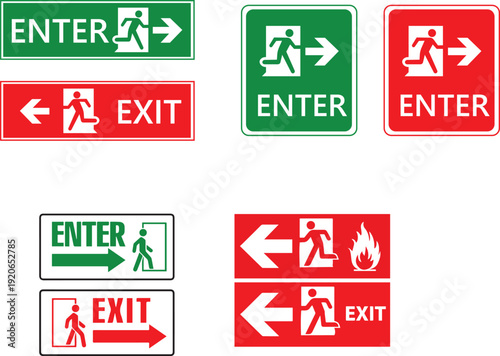 Exit and Enter Sign Board Labels red and green sign board Directional Vector Icons for Safety and Navigation Design