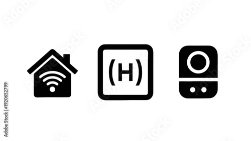 Vector illustration of smart home icons set with wifi symbol and heating control on a transparent background