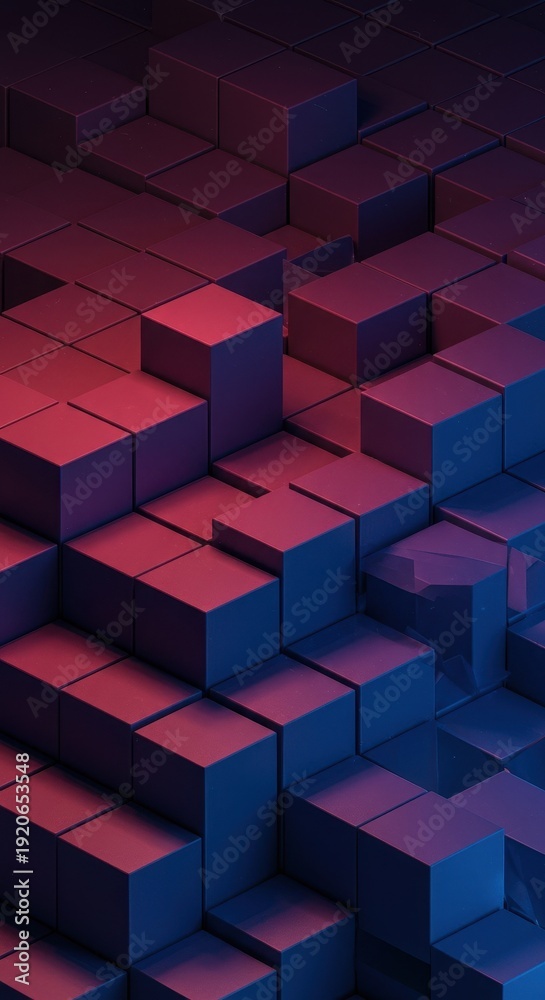 Obraz premium Interlocking three dimensional geometric blocks forming a highly organized pattern of crystalline structure and complex systematic design, composition, design, system