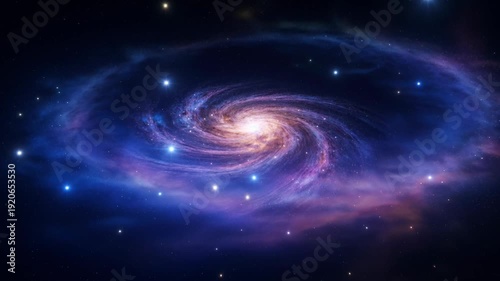 Magnificent spiral galaxy with swirling arms, star clusters and nebula clouds