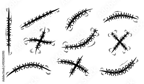 Halloween stitched scar hand drawn vector illustration set