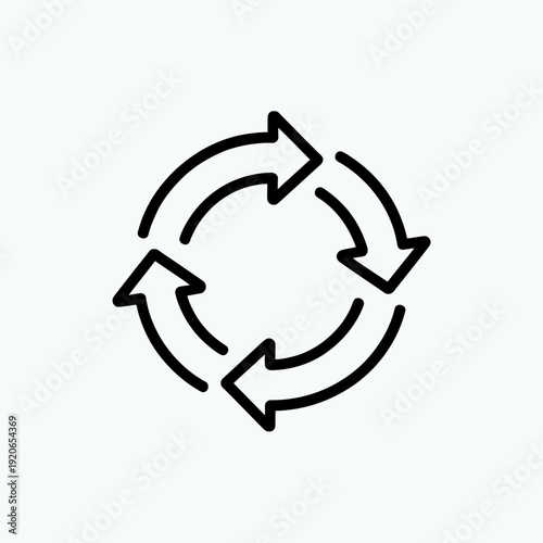 Circular arrows symbolizing continuous process or recycling concept in black and white isolated on white background, Vector, illustration