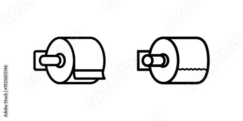 Toilet paper roll icons for bathroom hygiene design featuring household tissue paper supplies in modern line art style for sanitary and cleaning graphics