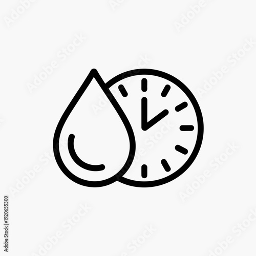Hydration reminder with a clock icon integrated into a water droplet shape isolated on white background, Vector, illustration
