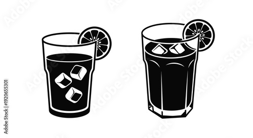 Two glasses of iced drinks with citrus a striking silhouette