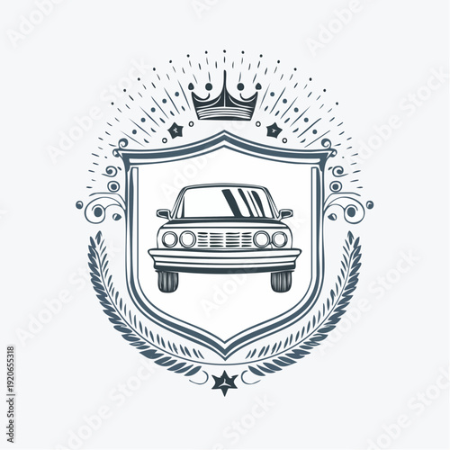 Vintage Car Emblem with Shield and Crown Logo Design.