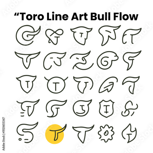 “Toro Line Art Bull Flow – 25 Minimalist Icons Featuring T Letter and Task Symbols”