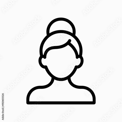 Simple line drawing of a person with an updo hairstyle isolated on white background, Vector, illustration